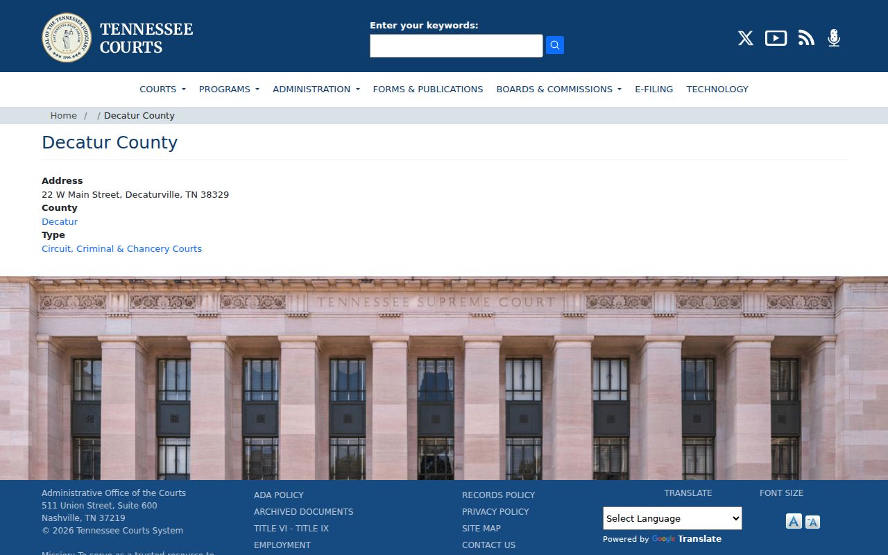 Decatur County criminal court cases entry on the Tennessee Courts website