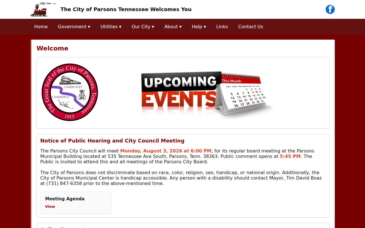 Parsons criminal records contact on the official city homepage