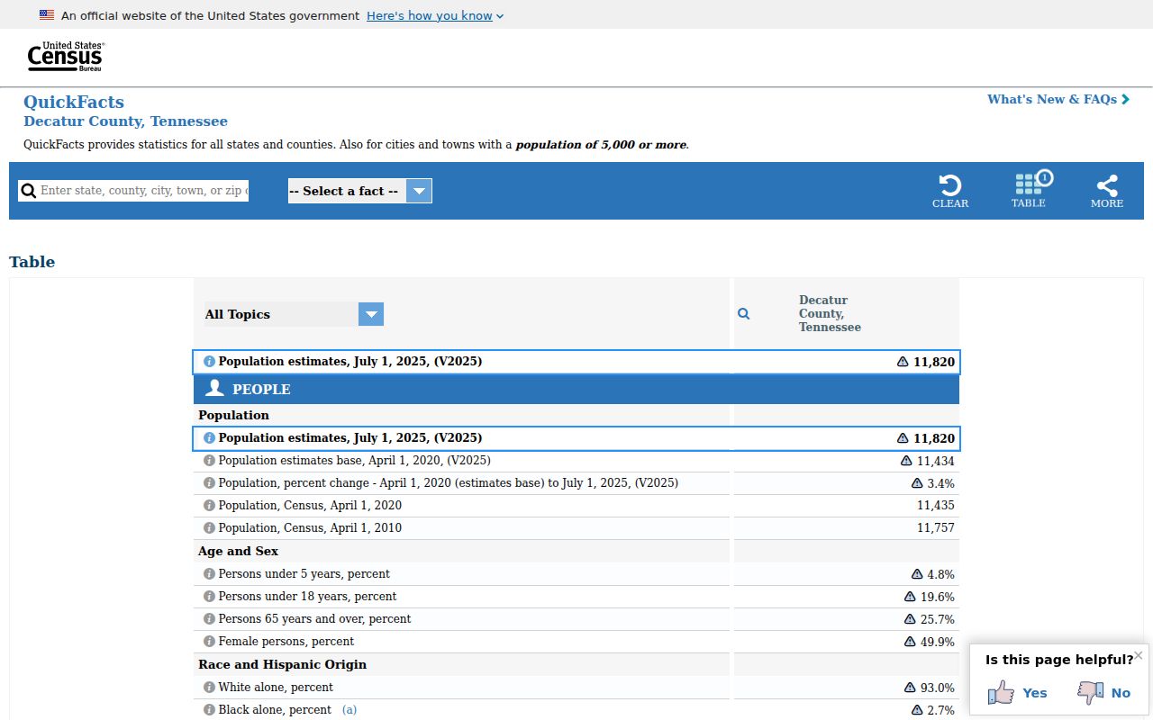 Decatur County criminal history Census population profile