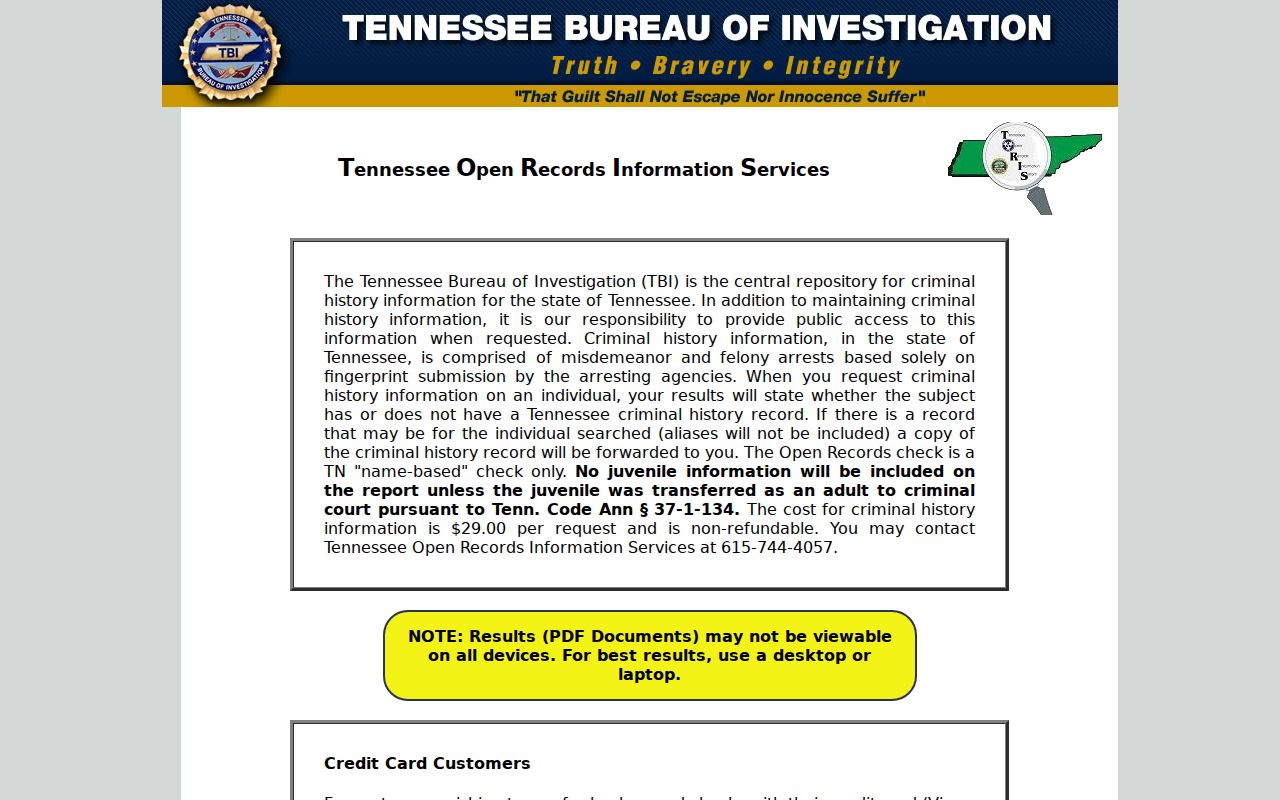 Decatur County criminal history TORIS name check screen